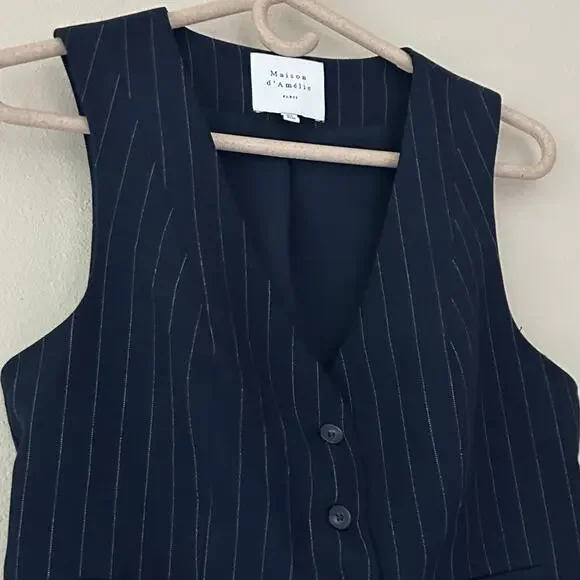 Navy Pinstripe Vest Size 6 - Picture 3 of 11